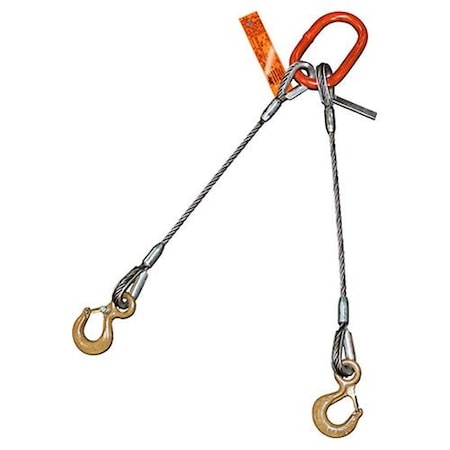 Two Leg Wire Rope Bridle Sling, 7/16 In Dia, 4 Ft Length, Eye Hook, 3.4 Ton Capacity